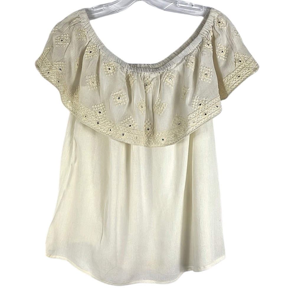 Lovestitch off shoulder sleeveless top w/ mirror embellishments Sz L